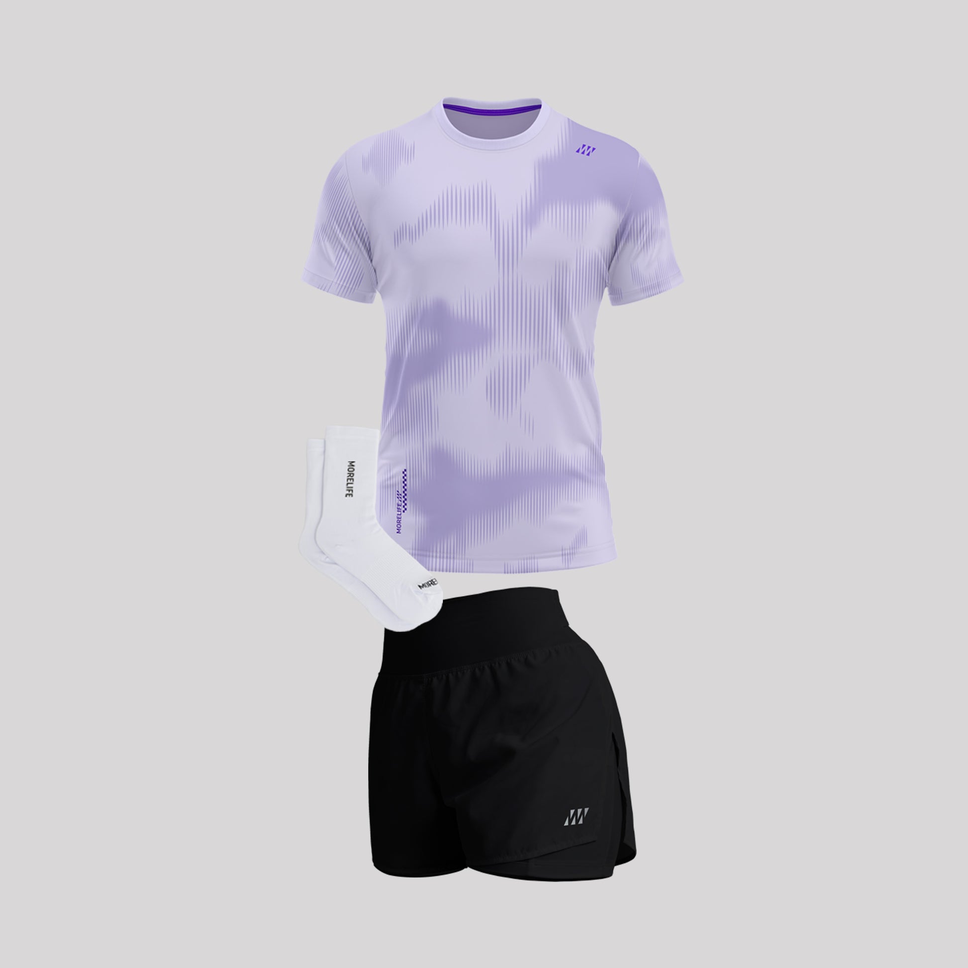 Combo Mujer Violet Running - (Camiseta PRO + Short 4ctive 2 en 1 + Medias ML)