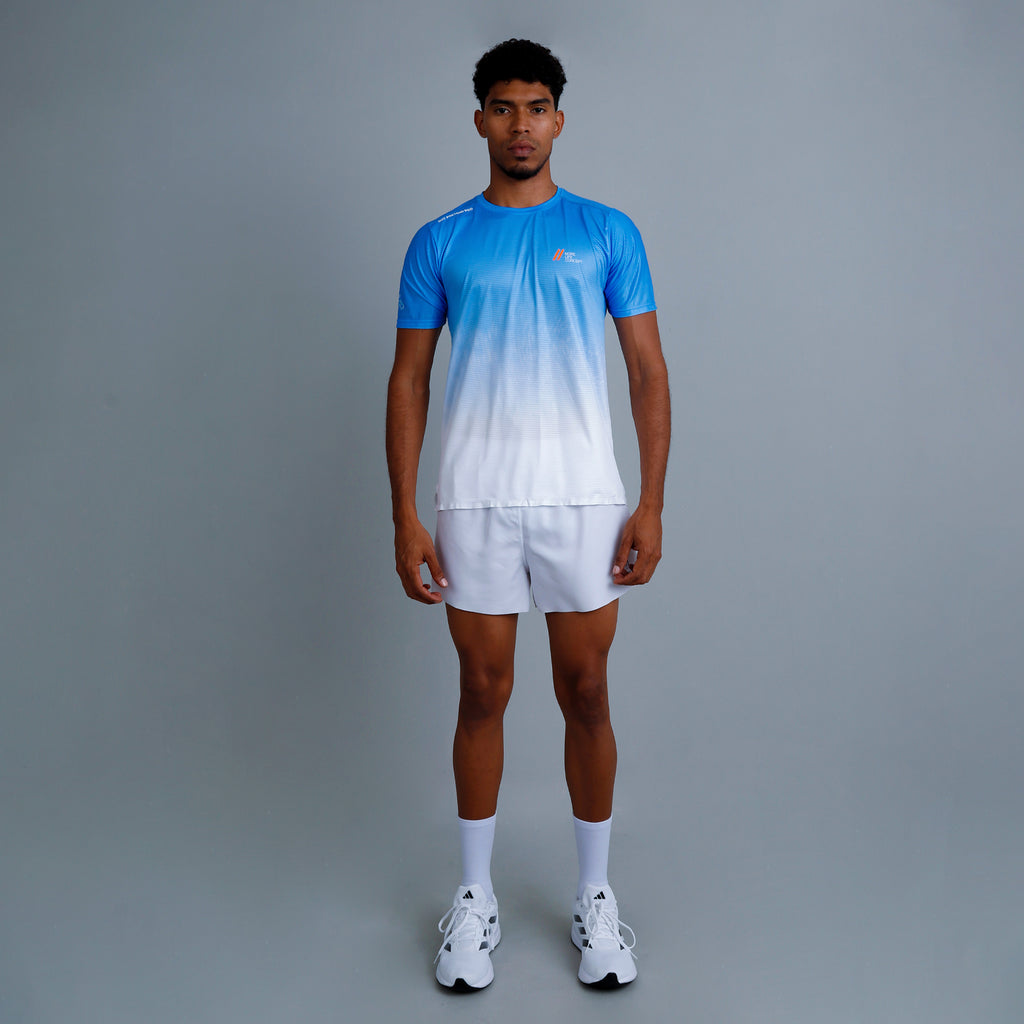 Camiseta Pro Celeste + Pantaloneta Show Off Blanca + Medias